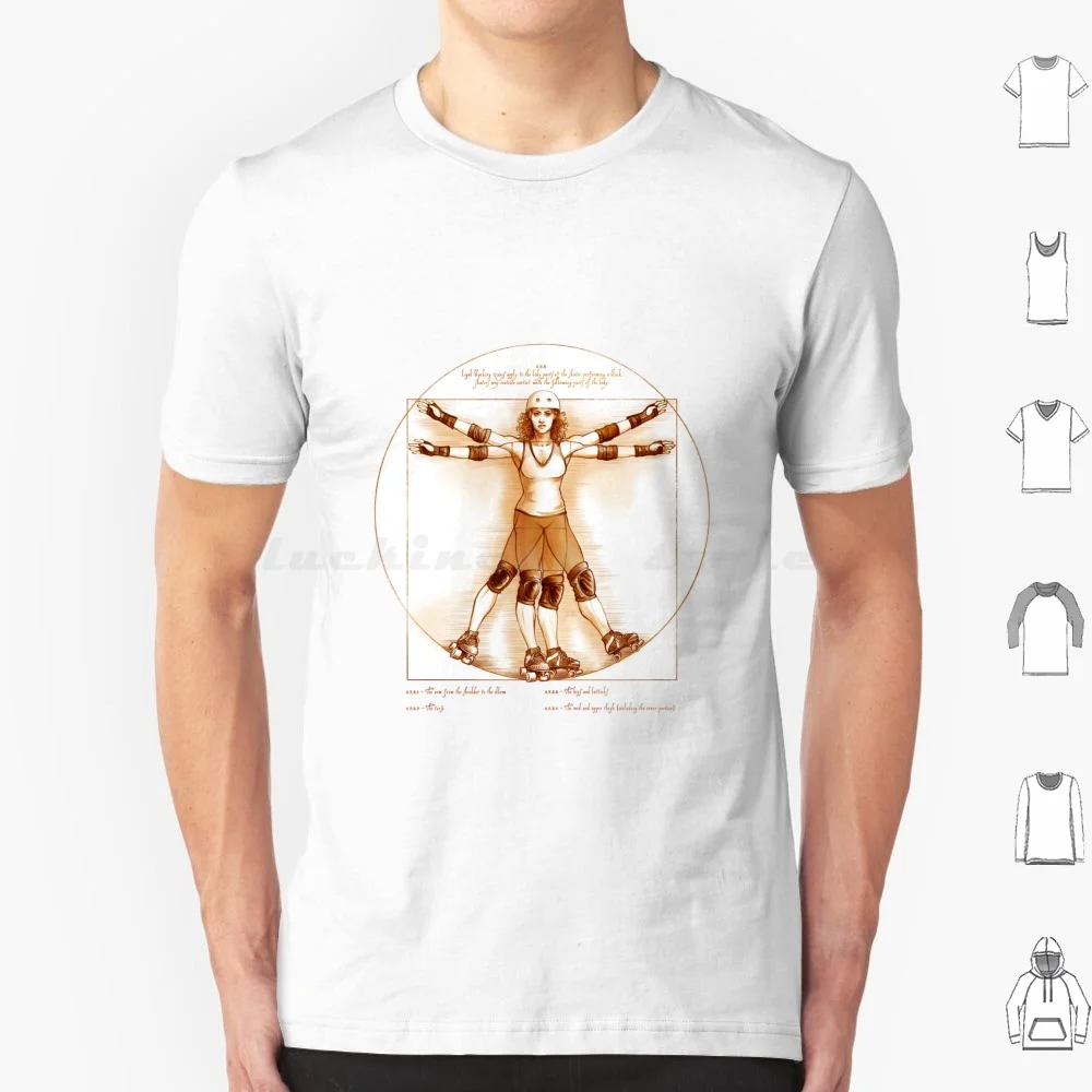 Vitruvian Skater On White Only T Shirt Cotton Men Women DIY Print Roller Derby Sketch