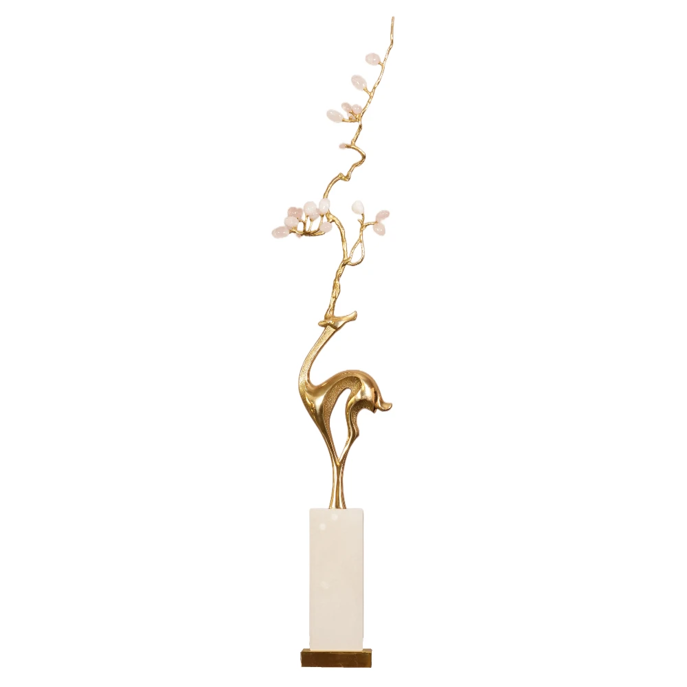 European Lightweight Luxury Elk Brass Ornament Crystal Embellishment Marble Base Home Entrance Living Room Metal Crafts