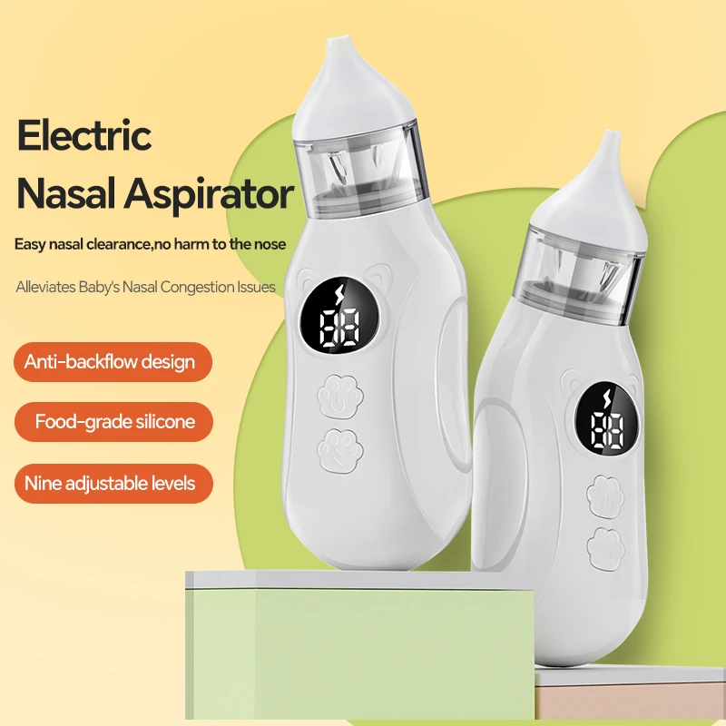 Electric Baby Nasal Aspirator Low Noise Rechargeable 9 Suction Levels Nose Sucker Cleaner Snot Booger Mucus Remover For Infant