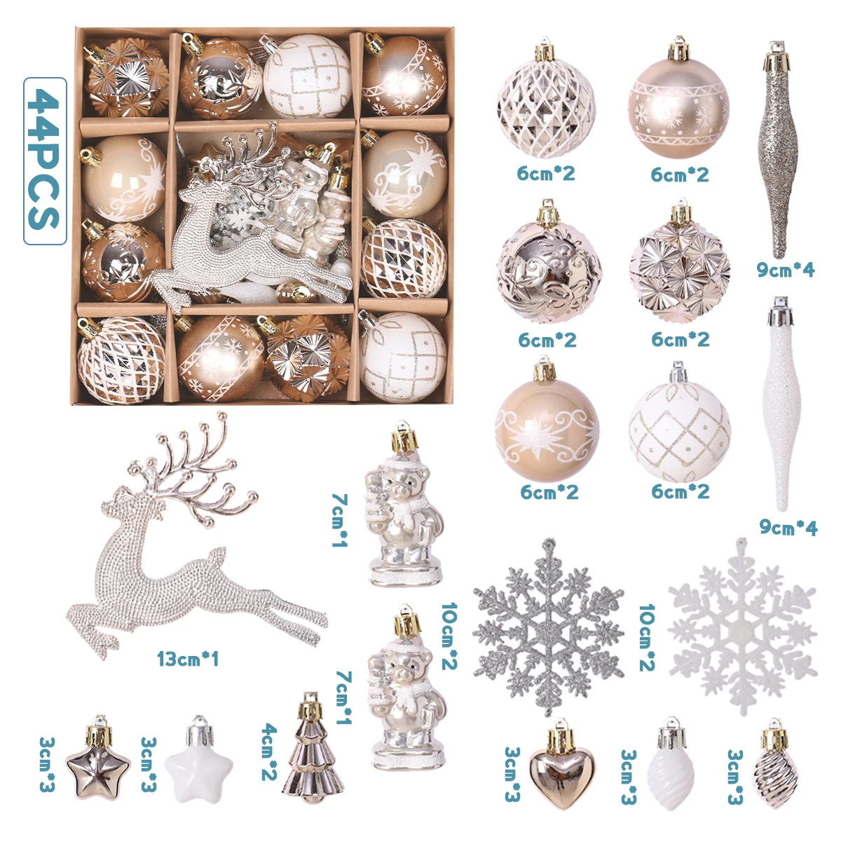 44 قطعة جديد عيد الميلاد الكرة مجموعة شجرة عيد الميلاد الحلي الرنة سانتا كلوز الثلج نجوم هدايا عيد الميلاد حفلة عيد الميلاد ديكور #4