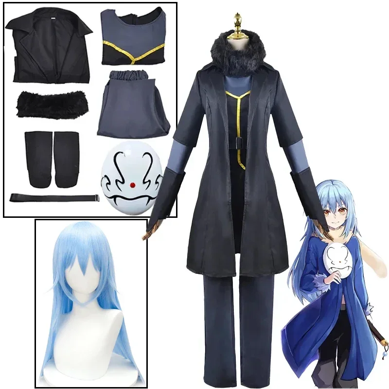 Cosbao Rimuru Tempest Cosplay Anime yang waktu saya punya Reincarnated sebagai Slime kostum Halloween seragam Trench Wig Mask Set