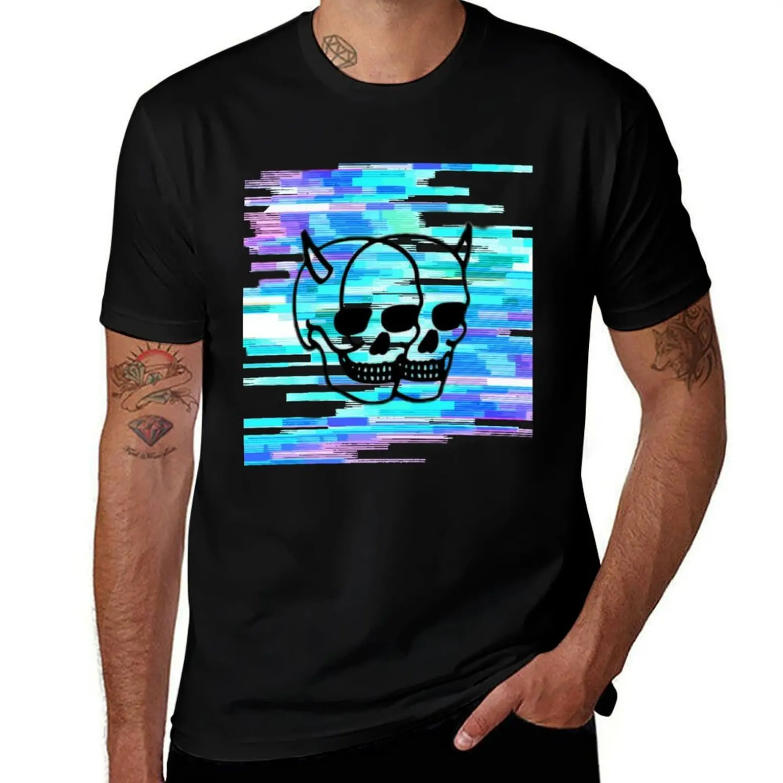 SKULL GLITCH DARK T-Shirt Sweat Resistant Workout Tee Shirt T-Shirt