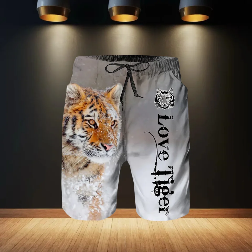 

2025 Summer New Men's Beach Shorts Casual Cool Animal 3D Printed Tiger Shorts Running Underwear Breathable Men's Pocket Swimsuit