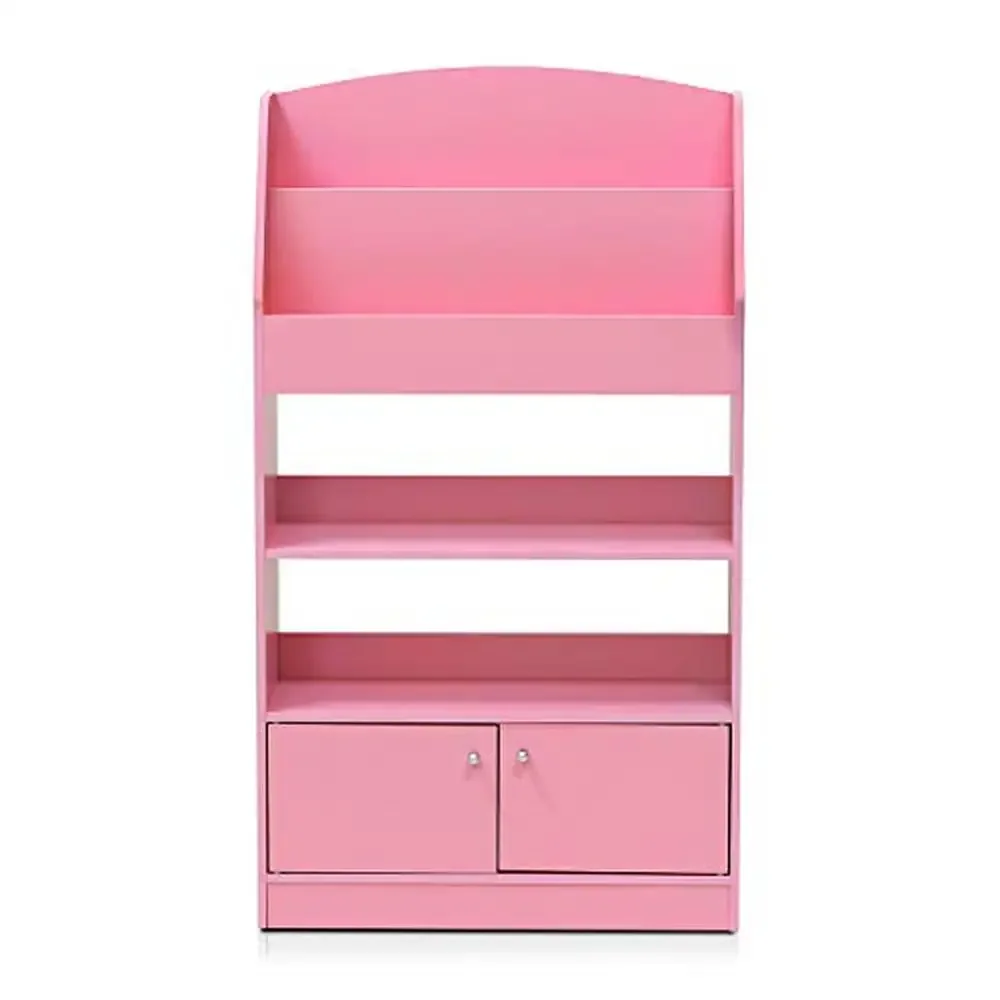 Wooden Magazine and Book Storage Cabinet with Drawer and Shelves Pink Space Saving Freestanding Tiered Shelf Rectangular 9.45D x