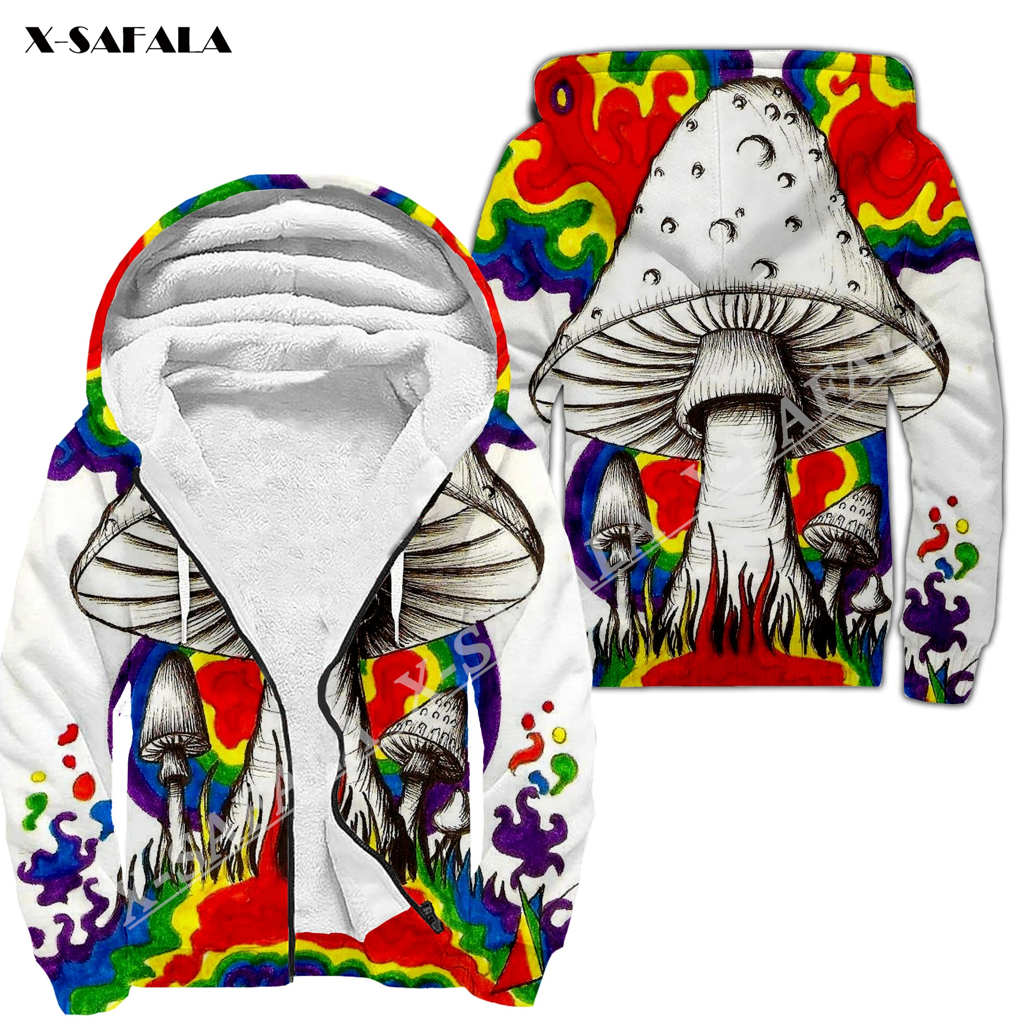 Trippy Psychedelic Mushroom Fungus 3D Print Men Warm Thick Fleece Zipper Hoodie Jacket Windproof Pullover Coat Hooded Outwear 4