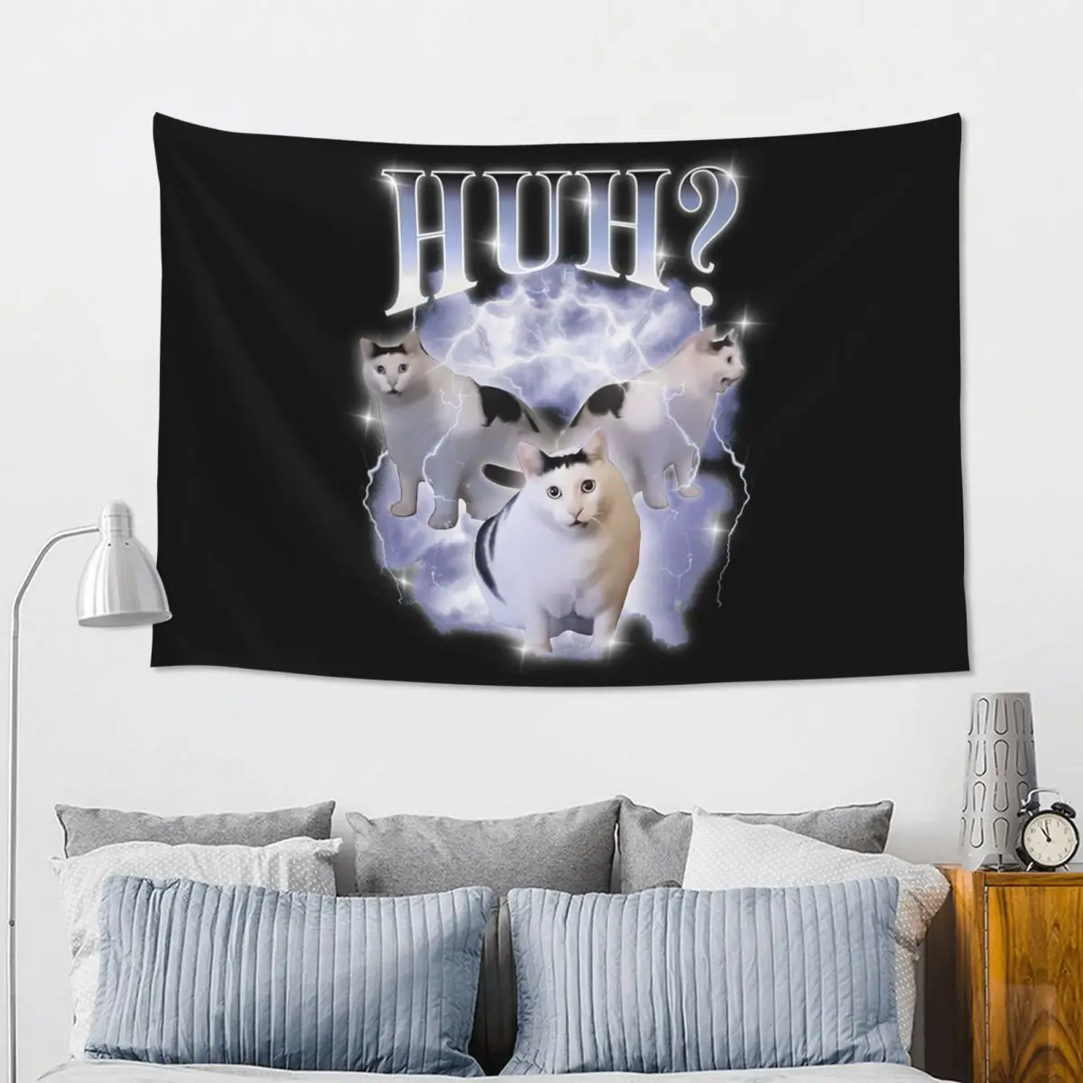Huh Cat Chonky Ben Meme Bootleg Rap 90S Vintage Graphic Tapestry Funny Wall Hanging Aesthetic Home Decoration Tapestries
