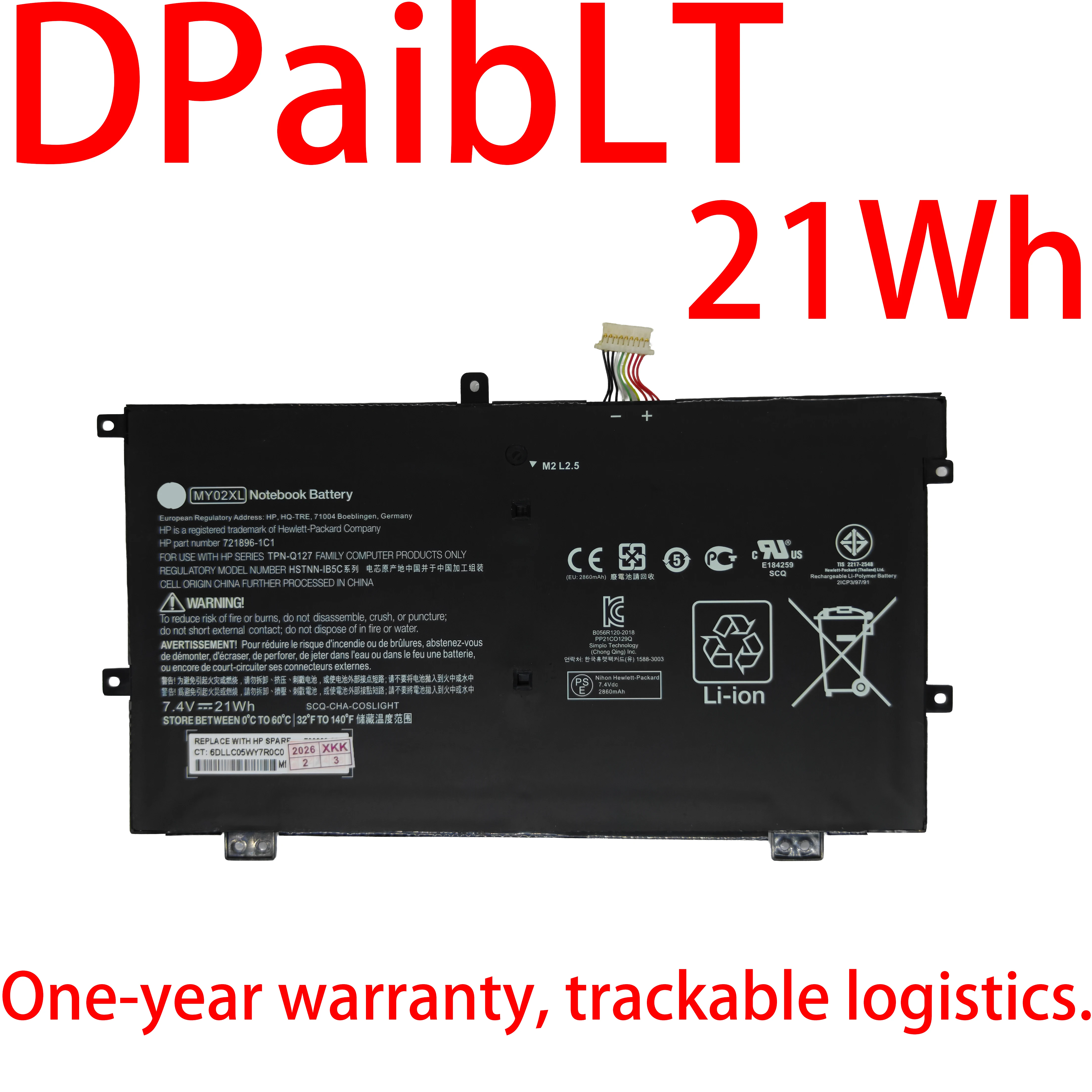 

Новая батарея DPaibLT 21Wh 7.4V MY02XL для ноутбука HP Slatebook x2 10-H010NR TPN-Q127 HSTNN-IB5C 721896-1C1 722232-001