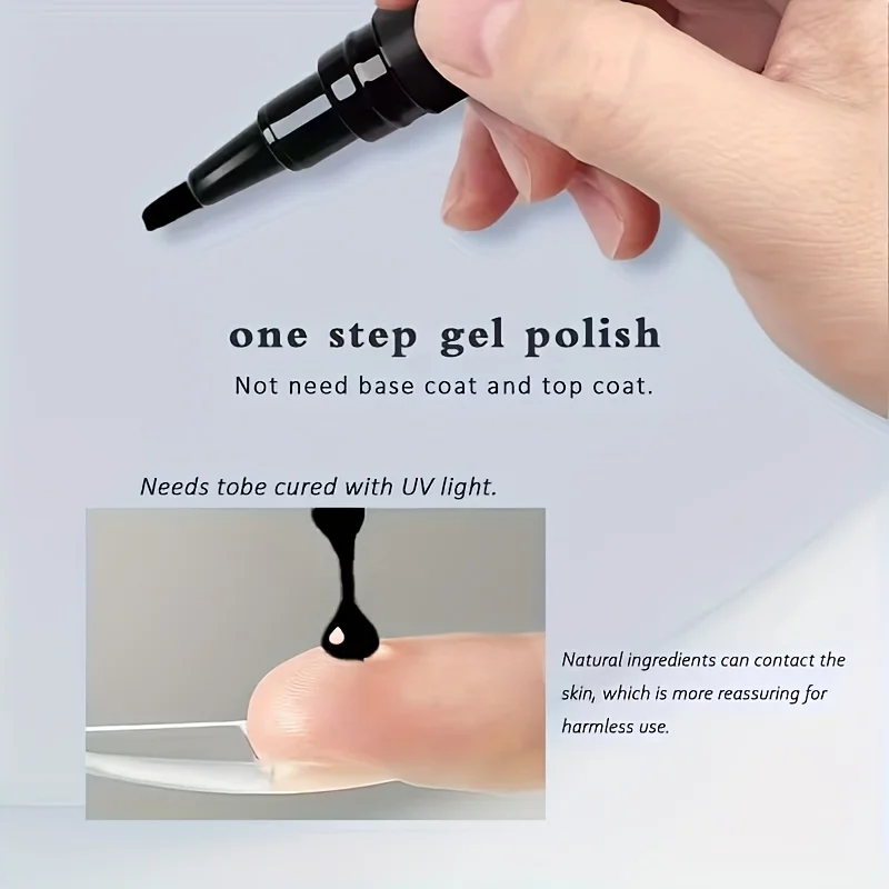 طلاء أظافر جل بخطوة واحدة باللونين الأبيض والأسود - لا يتطلب معطفًا أساسيًا/طلاء أظافر أسود لامع يدوم طويلاً، ومطبق في واحد #4