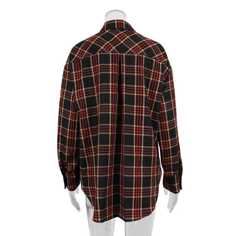 Plaid Shirt Women Autumn Long Sleeve Top Female Vintage Fashion Single Breasted Blouse Ladies Preppy Style Loose Check Shirts