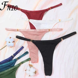 FNIO 3Pcs Sexy Women's Panties Low Waist Cotton G-string Thong Panties Women's Solid Color Metal T-pants Panties S-XL Lingerie