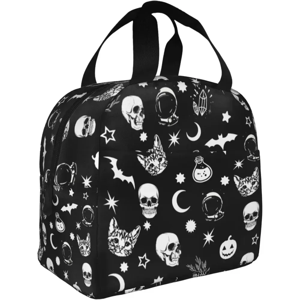 Black Goth Skull Moon Star Lunch Box for Kids Boys Girls Teen Insulated Lunch Bag Waterproof Reusable Lunch Tote School Office