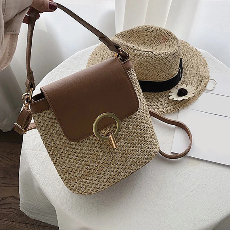 1PC New Women Ladies Handbag Beach Bag Straw Woven Bag Shoulder Bags Straw Knitted Purses Handbags Shoulder Bag