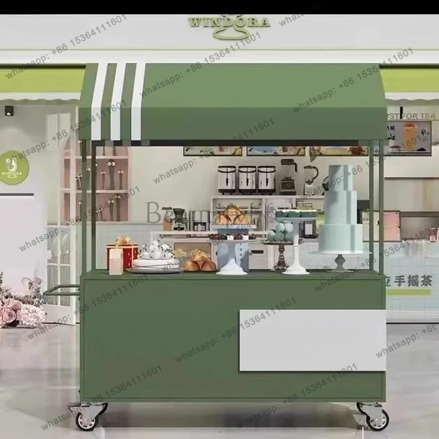 Iron Art Stall Push Cart Mobile Street Food Cart Display Stand Night Market Flower Cart