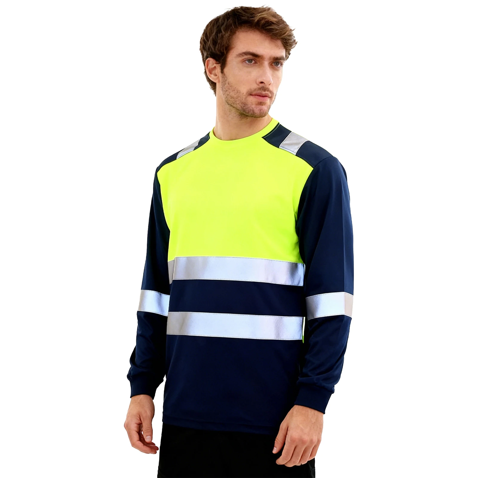 تي شيرت رجالي بأكمام طويلة عالي الوضوح من الدرجة الاحترافية مع شرائط عاكسة وسترة ماصة للرطوبة ملابس أمان