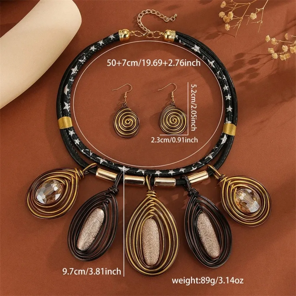 

Rhinestone Inlaid Multi-layer Jewelry Set African Hand-woven Necklace Earrings Set Personality Crystal Women Jewelry Set Wedding