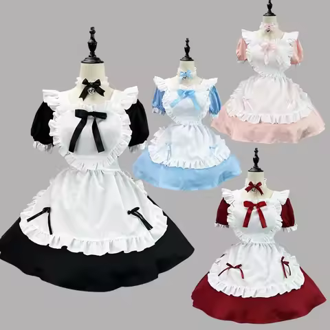 Anime Cute Heart Lolita Maid Cosplay Costume 4Colors Alice Dress Girls Woman Waitress Maid Party Stage Costumes Alice Maid Dress