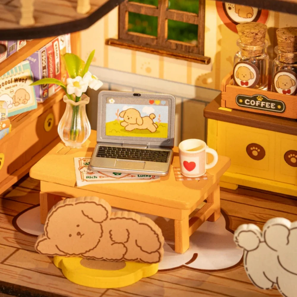 Robotime Rolife DIY Miniature Dollhouse Kit Rolife Puppy's Cozy Villa Amazing Gift for Children DIY Miniature House for Adult