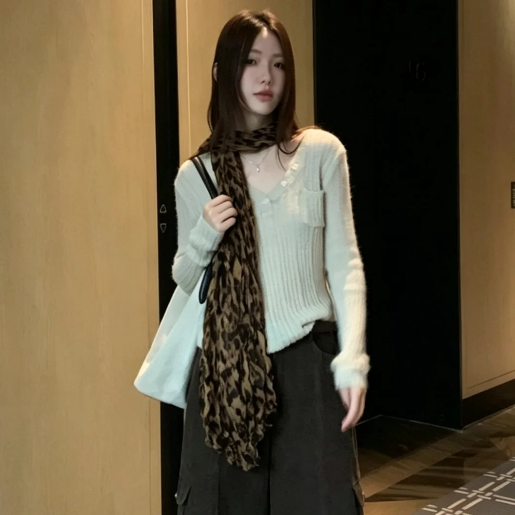 RU 2026 Autumn Winter Women V Neck Half Button Knit Sweater Long Sleeve Slim Fit Soft Casual Layering Pullover Top