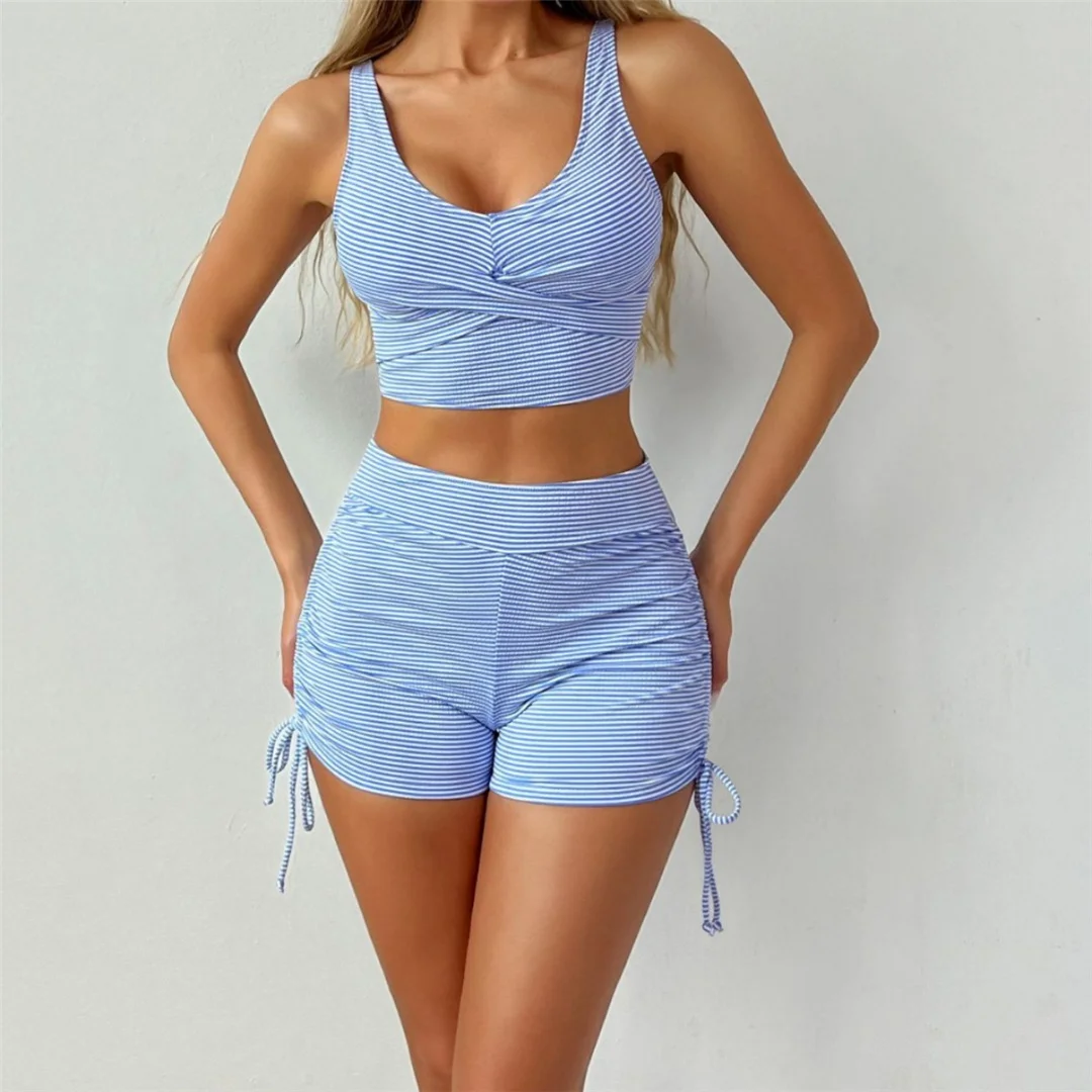 S - XL 2026 Gestreifte Shorts Damen-Badeanzug High-Waist-Bikini Damen-Badebekleidung Zweiteiliges Bikini-Set Badeanzug Schwimmanzug V8478 – Detail 3