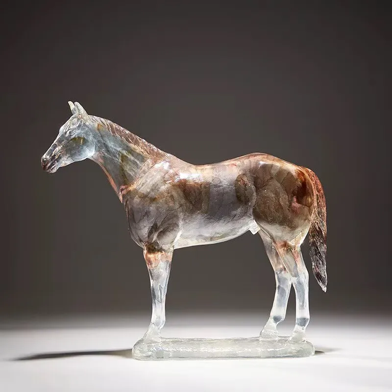 Luxury Gradient Horse Sculpture | Crystal-Like Resin | Feng Shui Success Symbol | Modern Home Office Decor Gift