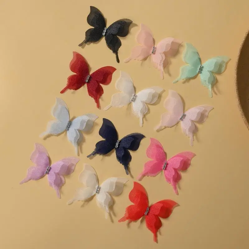 3D Organza Rhinestone Butterfly Brooch Pins 10Pcs Delicate Lapel Pins for Daily Wear Wedding Party Events