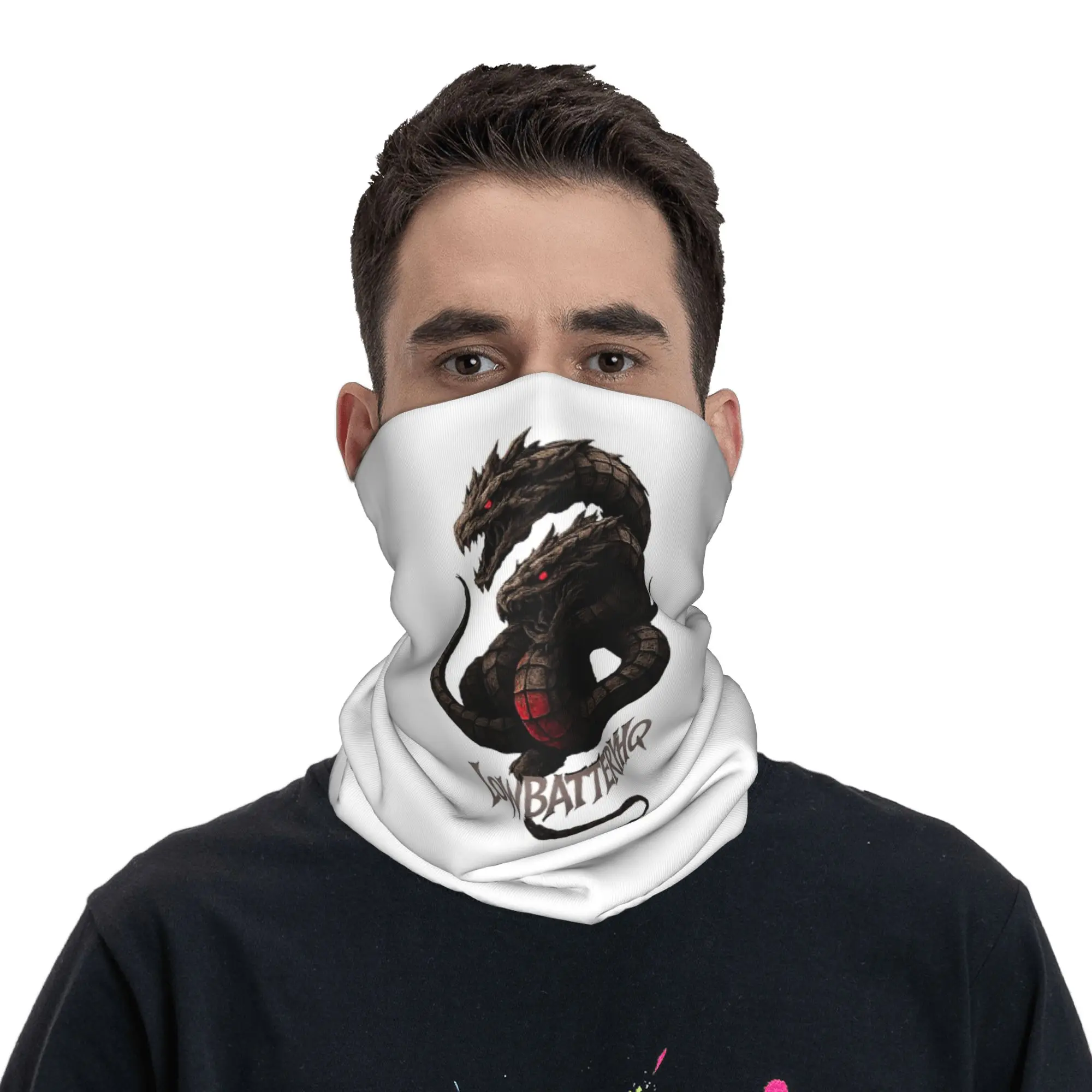 LowBatteryHQ Double Headed Serpent Dark Metal Snake Emblem Bandana Neck Cover Printed Mask Scarf Balaclava Hiking Fishing