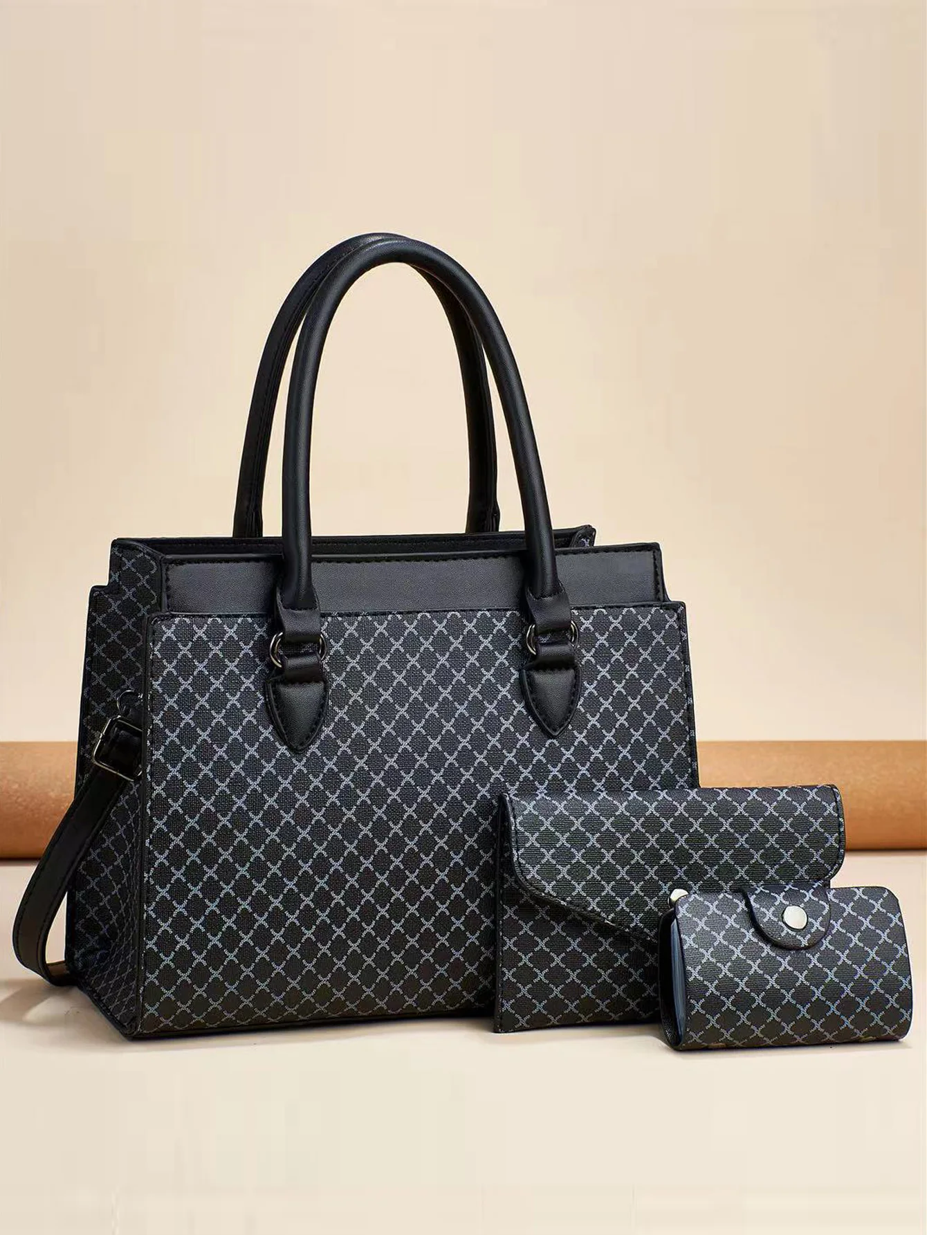 Elegante borsa combinata portatile da donna con stampa a quadri di diamanti di tendenza retrò, croce monospalla di grande capacità all-in-one senior