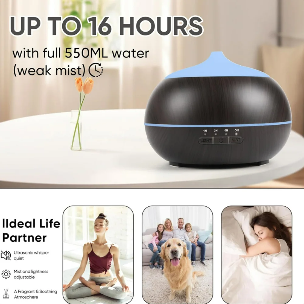 550ML Essential Oil Diffuser  BPA Free Ultrasonic Aromatherapy Diffuser, with 7-Color Lights Waterless Auto Shut Off for Home、