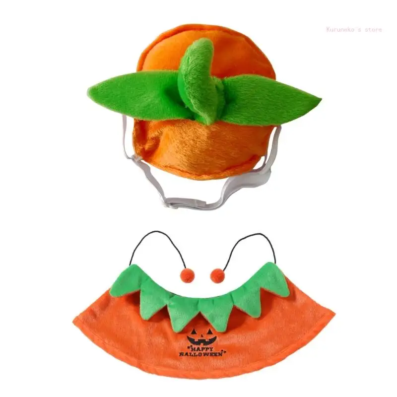 Halloween Pumpkin Hat with Cloak for Pet Carnival Photography Dog Cosplay