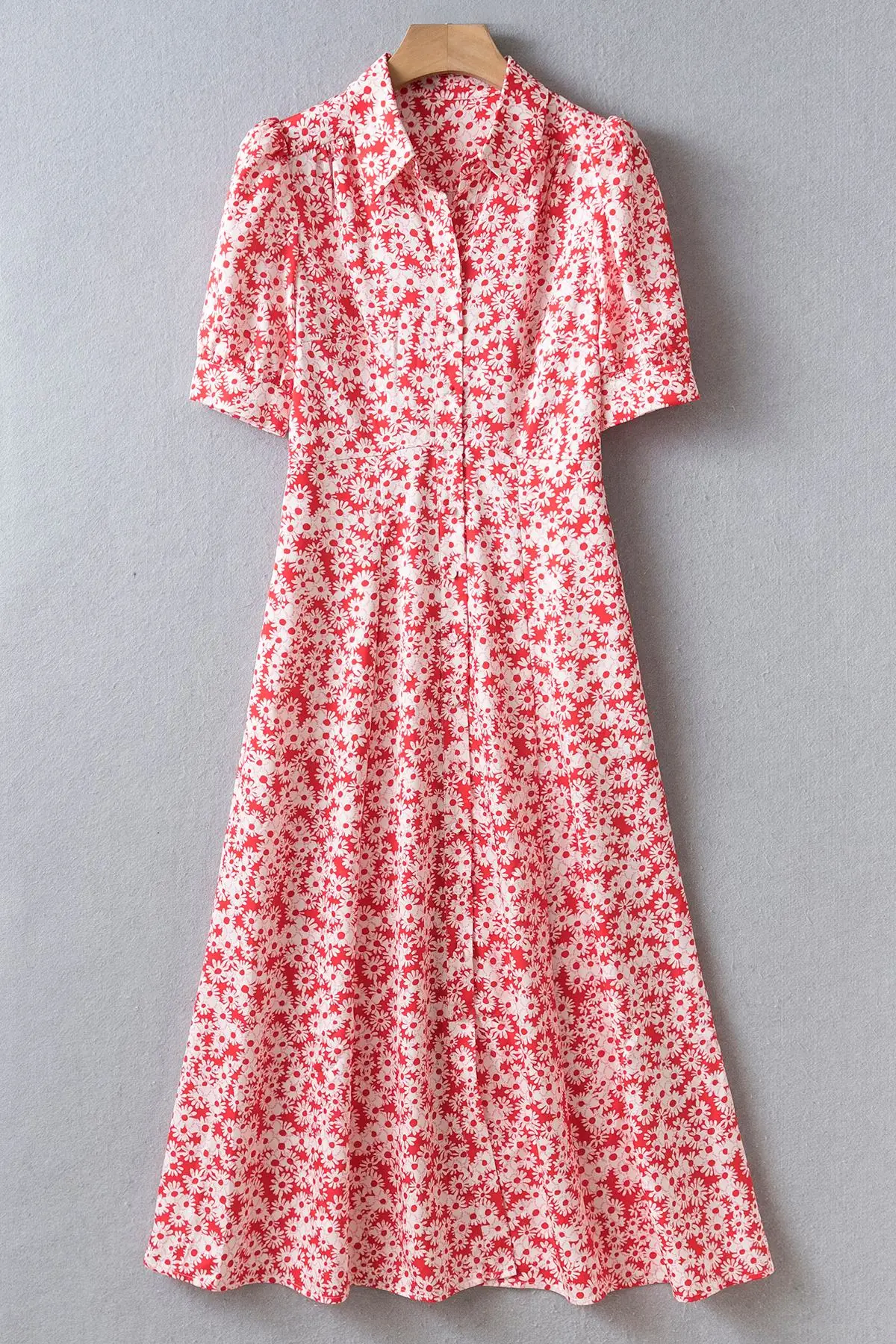 

Red Daisy Printed Short Sleeves Shirt Midi Dress UK 6-UK 18