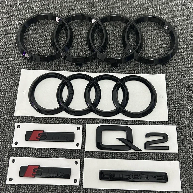 AUDI Q2 2016-2018 4Ring logo ABS Black Car Hood Front Grill Emblem Rear Trunk Badge Sticker Q2 Sticker Quarrto Sline Emblem