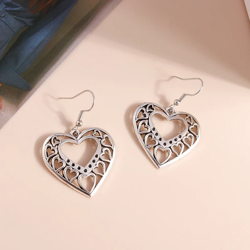 أقراط متدلية على شكل قلب من سبيكة عرقية للنساء والفتيات وهدايا مجوهرات للحفلات والعطلات #5