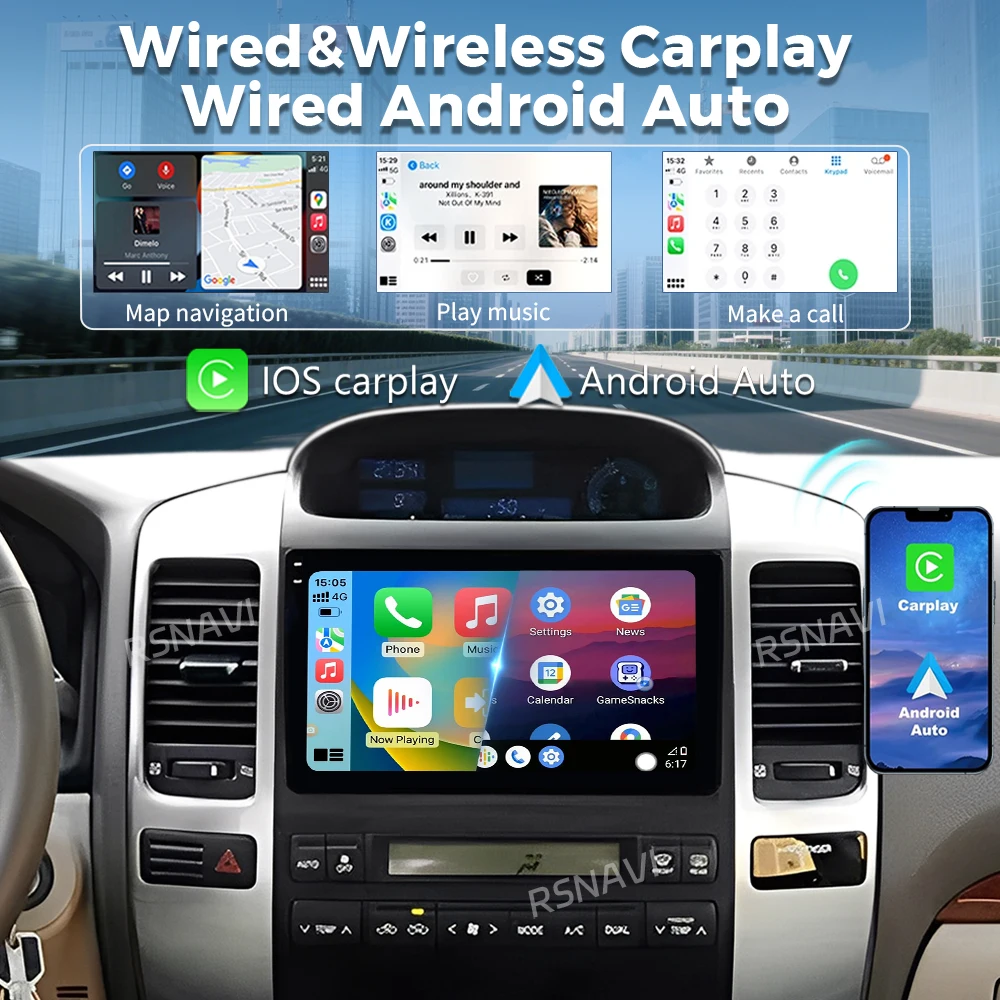 Android 16 For Toyota Prado 2004-2009 Carplay Auto Car Radio with Wireless CarPlay Player GPS Multimedia Stereo Snapdragon view 5