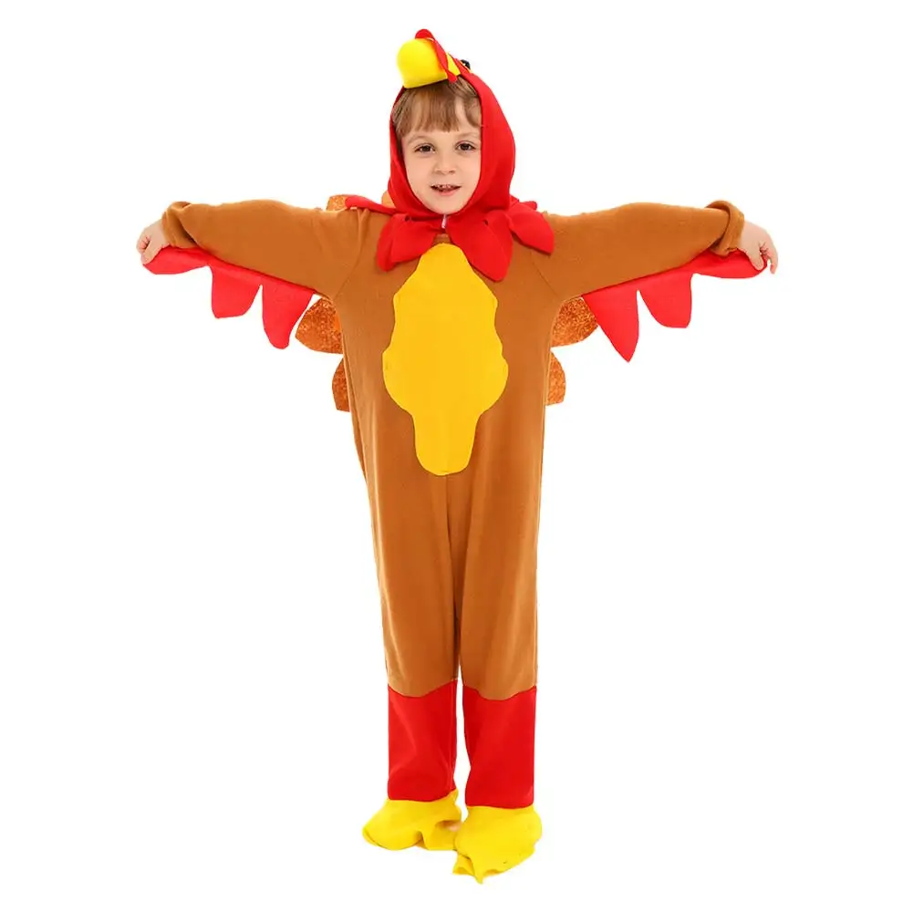 Kids Turkey Cosplay Thanksgiving Cartoon Animal Costume Children Performance Jumpsuit Hat Outfits Halloween Carnival Party Suit