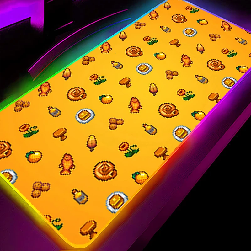 Tapis de souris LED RGB en caoutchouc HD, accessoires de jeu sur ordinateur, clavier, décoration de bureau, bureau, s-stardew Valley