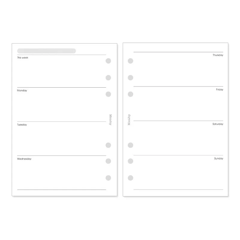 Minimalist Ledger Loose Leaf Paper A6A7 40 Sheets of Matching Version Weekly Plan Chip Replacement Schedule Inner Page