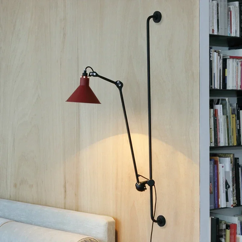 Designer Creative Long Pole Swing Arm Telescopic Industrial Style Wall Lamp Nordic Retro Bedroom Bedside Reading