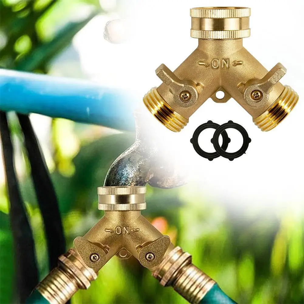 

2 Way Brass Garden Hose Splitter Y-Type Tap Watering Connector Distributor For Outdoor Garden Faucet Irrigation System Tools