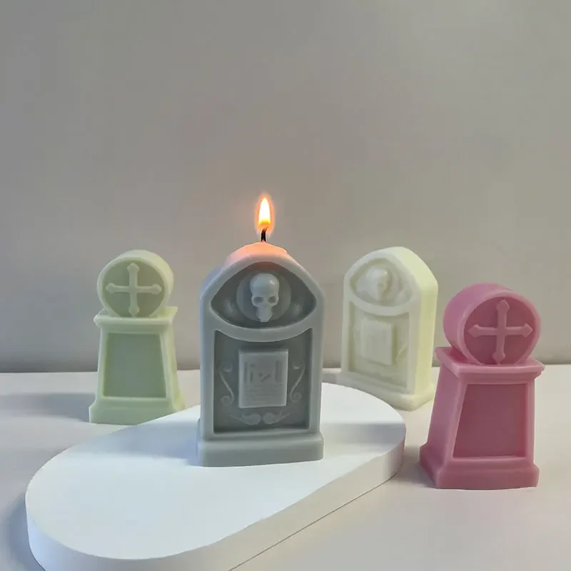 

DIY Aroma Candle Creative Plaster Resin Ornaments Mould Halloween Decoration Halloween Series Silicone Mold Tombstone Cross