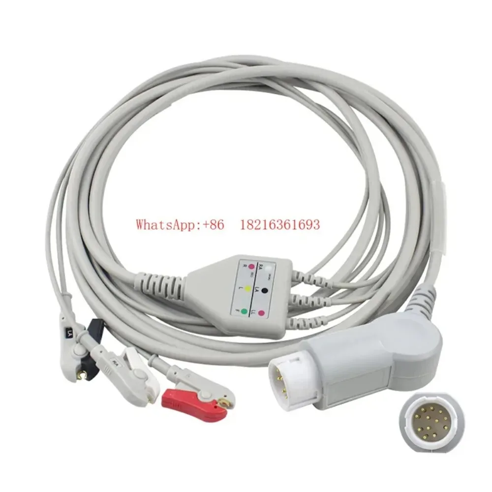 Compatible with 12P Integrated 3-lead Clip Type, Gray Head ECG Lead Cable