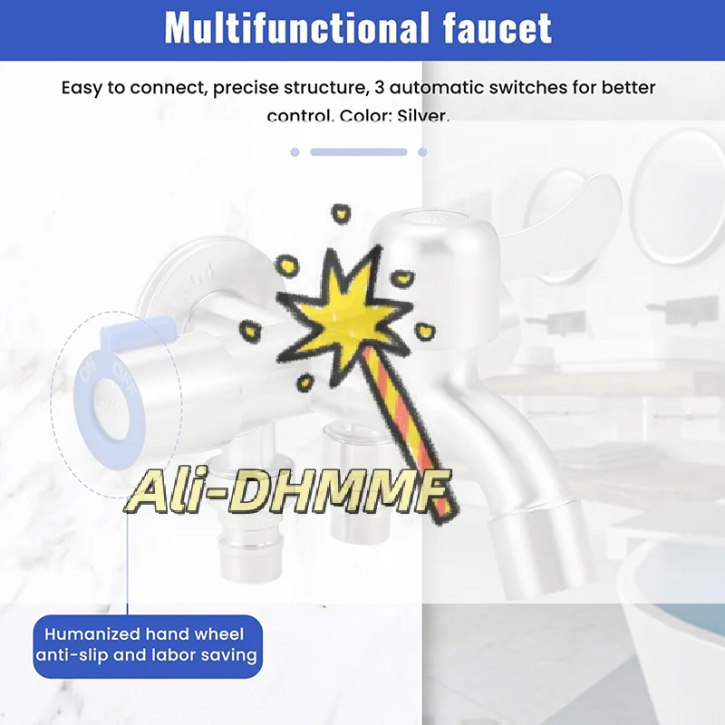 

Stainless Steel 1-in-3 Outlet Splitter Valve - Multi-Port Diverter for Washing Machine & Household Water Lines