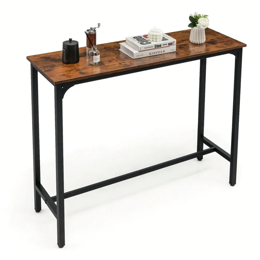 

Rectangular Bar Table Kitchen Dining Table W Steel Frame Adjustable Feet