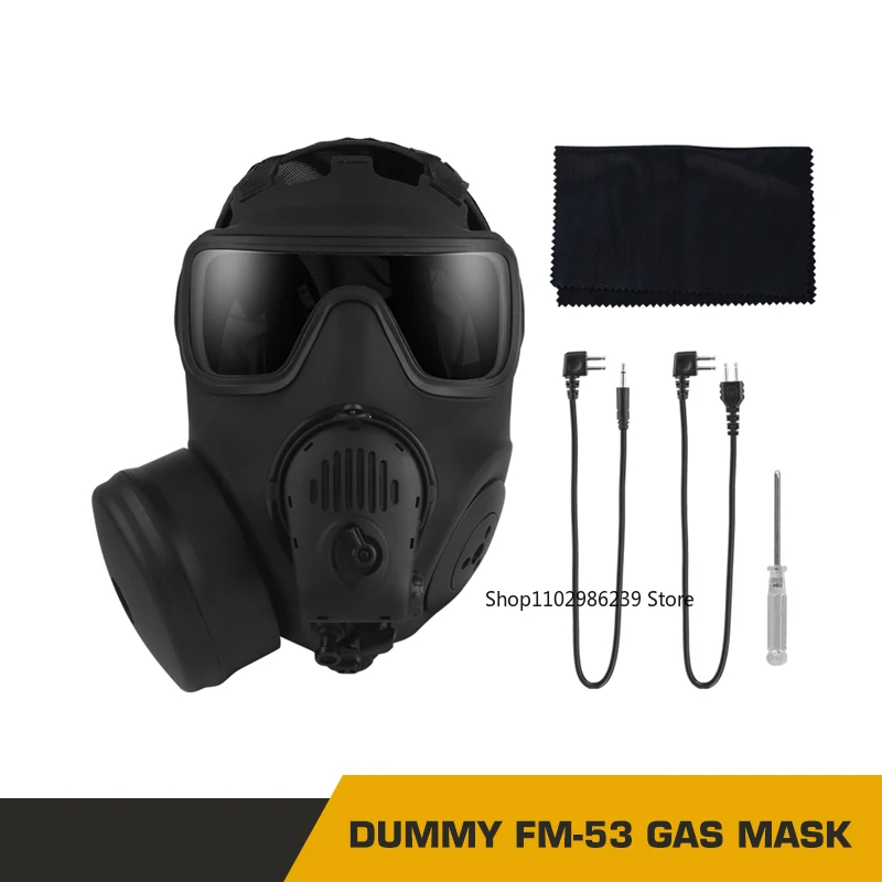Tactical FM-53 Gas Mask Dummy Model Full Face Protective Mask with Fan Filter Canister Microphone Communication for Cosplay