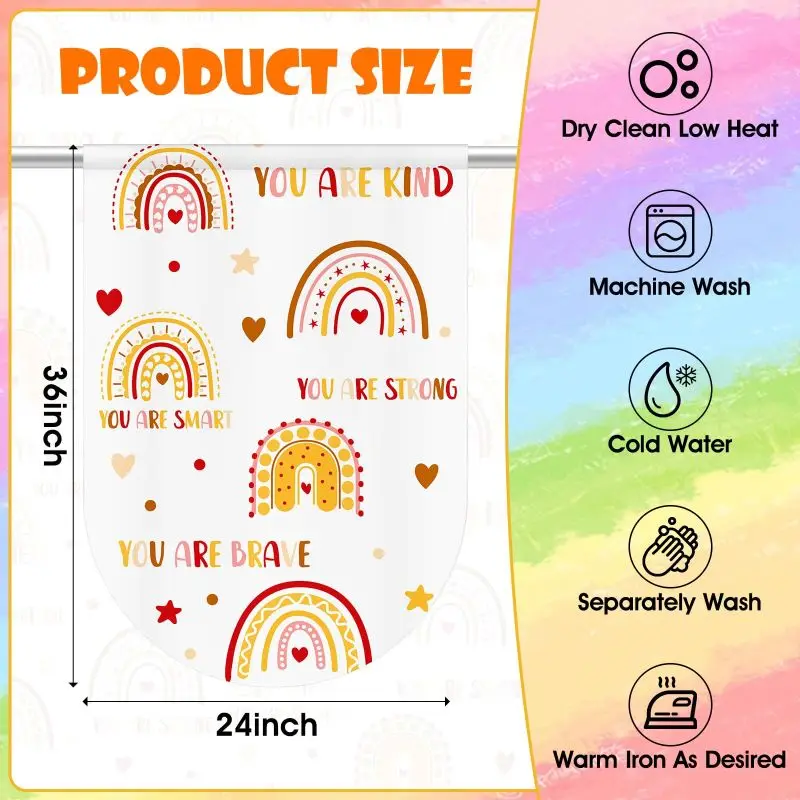 VIKAMA Inspirational Words Boho Rainbow Valance Curtain Positive Phrase Short Curtain Preschool Kids Room Window Hanging Decor