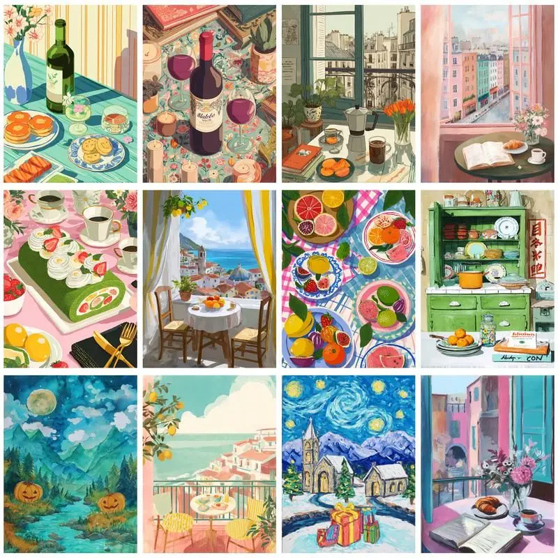 

CHENISTORY Paint By Number Cartoon scenery Drawing On Canvas HandPainted Art Gift DIY Home Decor Pictures By Number Kits