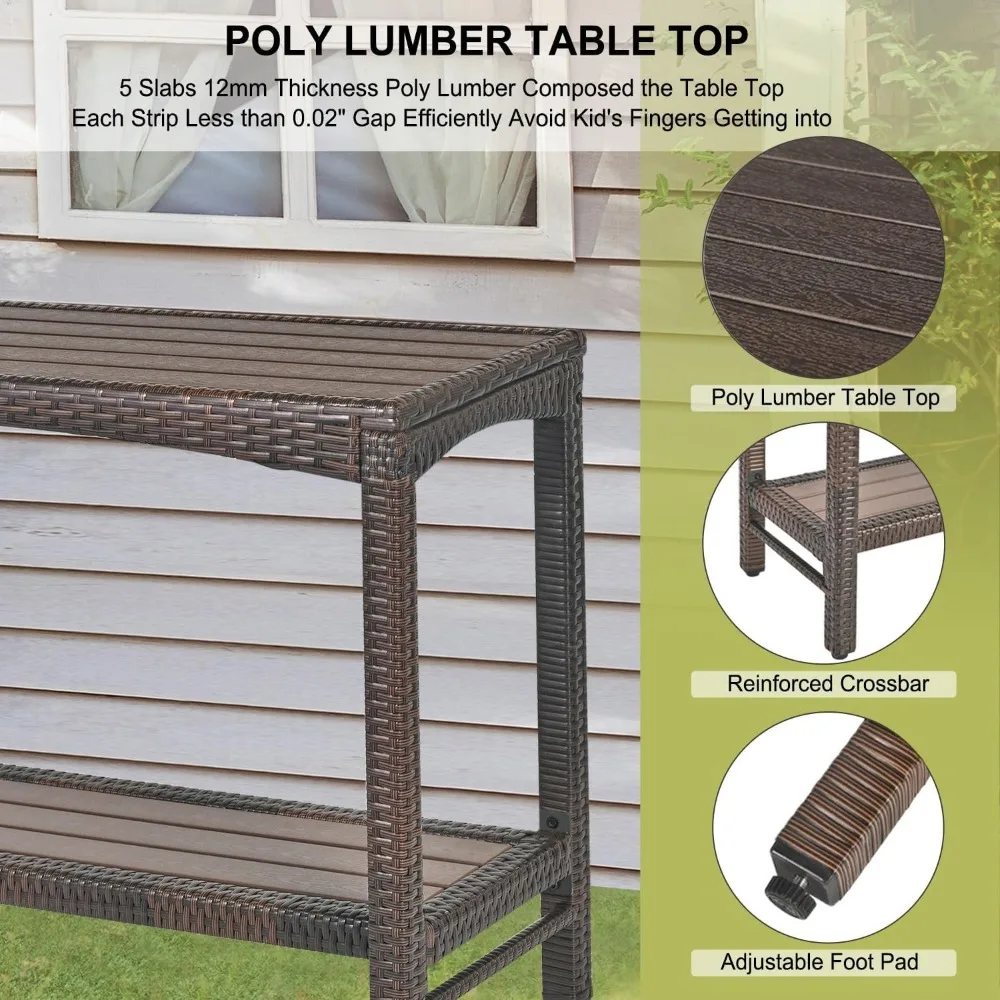 

Outdoor Console Table Patio Buffet Bar Storage Organizer 45 Long Wicker Sofa Serving Sideboard Table 2-Shelf Outdoor Bar Table