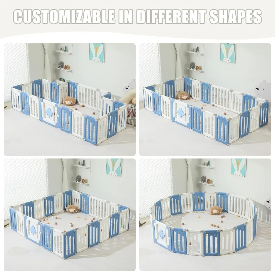 Bardzo Duży Kojec dla Dzieci - 22 Elementy Składany Park dla Niemowląt i Małych Dzieci, Przenośna Bariera, Bramka, Niebieski