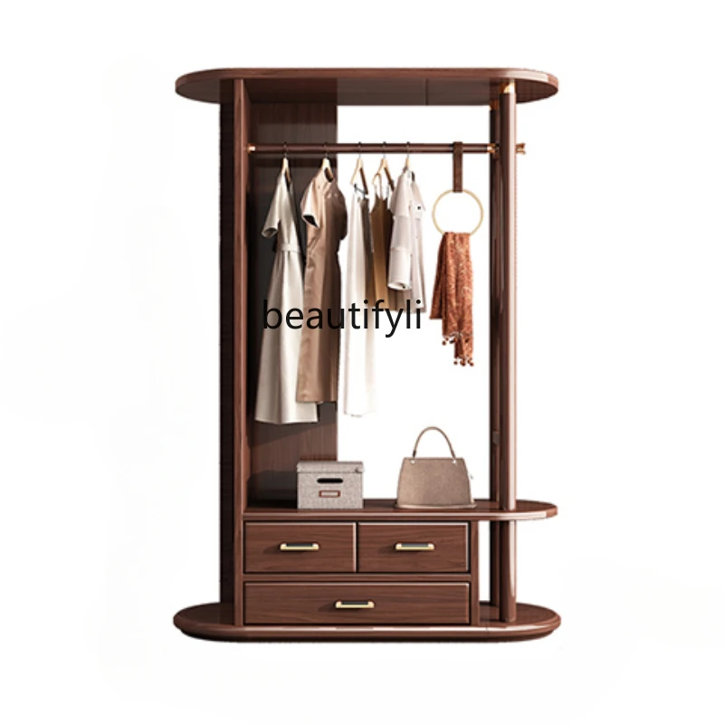 

New Chinese Style Solid Wood Coat and Hat Rack Floor Bedroom Hanger Storage Rack with Mirror Household Hangers