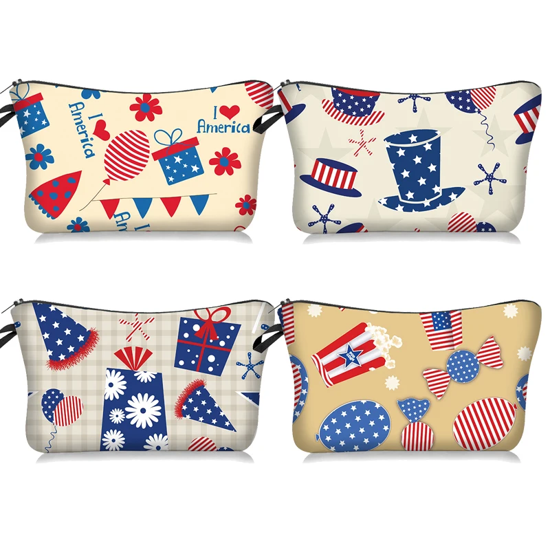 American Independence Day Storage bag Makeup Bag Travel cosmetic bag Student Stationery bag Travel Toilet Bag Christmas Gift