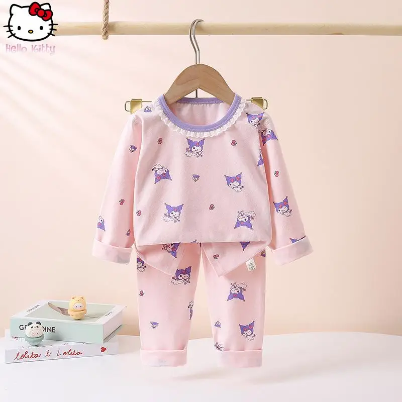

Аниме Kawaii Girls Hello Kitty Kuromi, новая кружевная осенняя одежда с героями мультфильмов, осенние брюки, костюм Sanrio, удобная домашняя одежда без костей